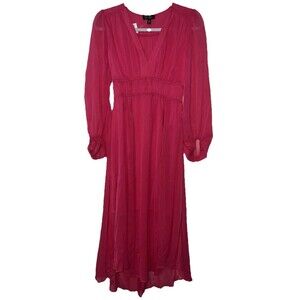 Jessica Simpson Hot Pink Bonita Dress Size Small V-Neck Chiffon Made In India